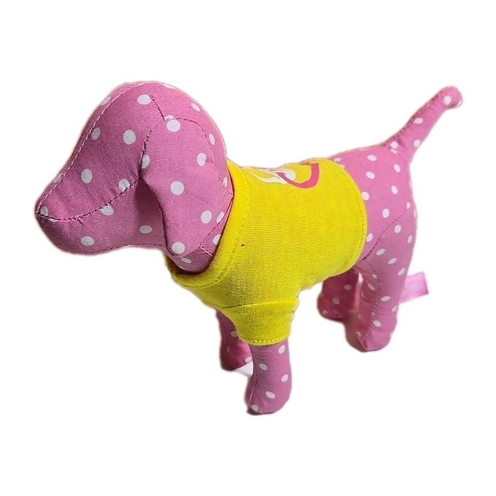 Victoria's Secret VS Pink Dog White Polka Dots Yellow Shirt Plush Stuffed Animal